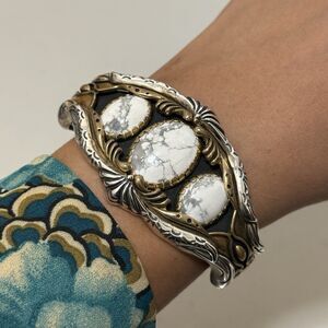 Carolyn Pollack American West 3 Stone Howlite Sterling Cuff Bracelet